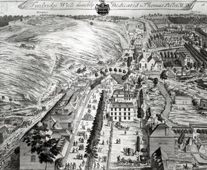Tunbridge Wells，来自肯特郡的“三十六个不同的贵族和绅士座位”，作者：Thomas Badeslade（1718-50），由Johannes Kip（c.1652-1722）镌刻，出版于1750年（en